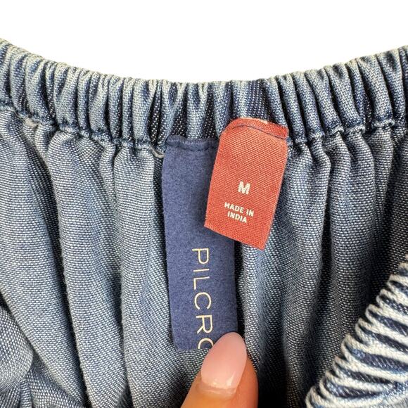 Anthropologie Pilcro Blue Ombre Chambray Smocked Square Neck Cropped Top - Picture 12 of 14